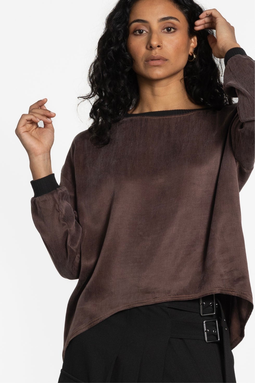 Sawyer Long Sleeve High-low Top in Brown