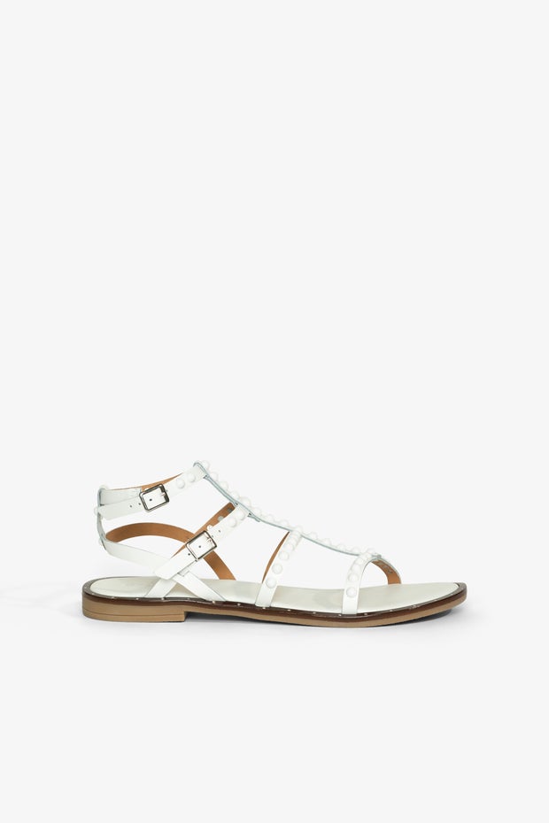 Serein Gladiator Flat Sandal in White