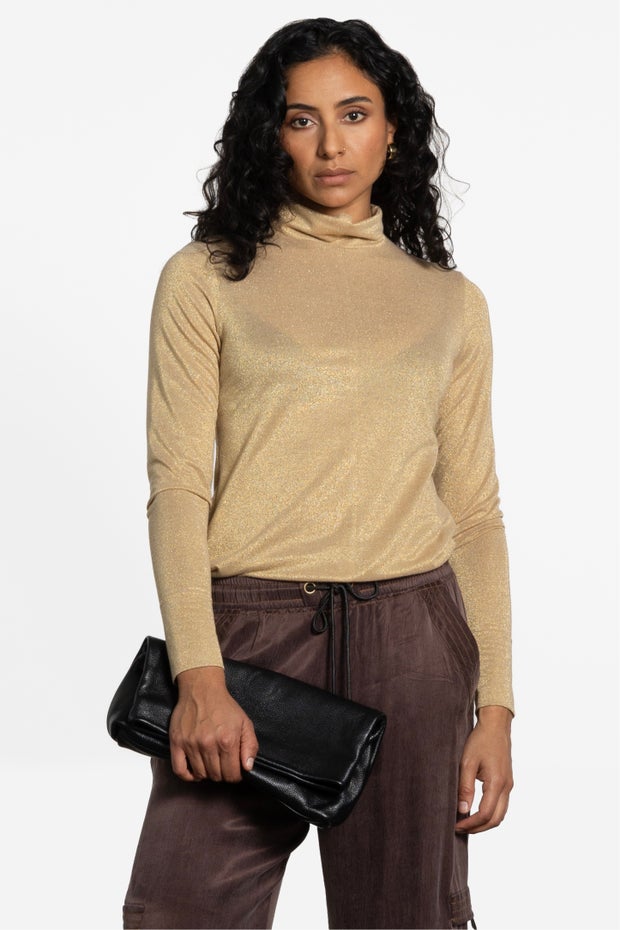 Shimmer Turtleneck Knit Top in Metallic