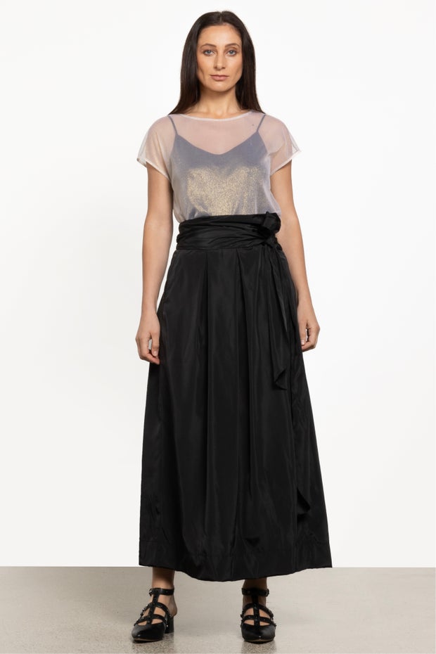 Showtime Waist Tie Long Skirt in Black