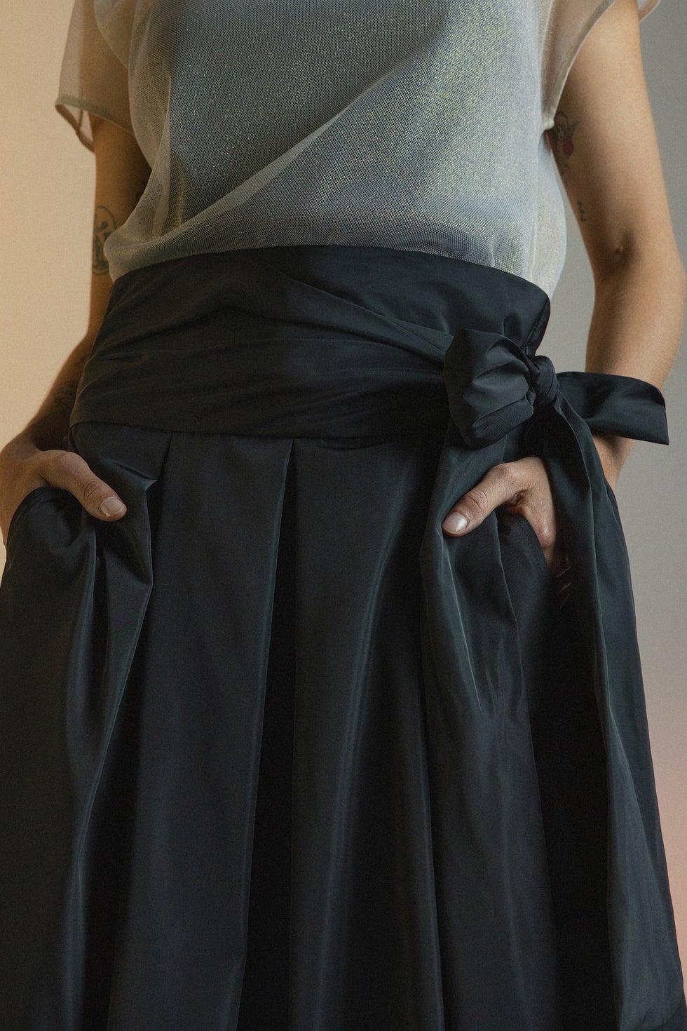 Showtime Waist Tie Long Skirt in Black