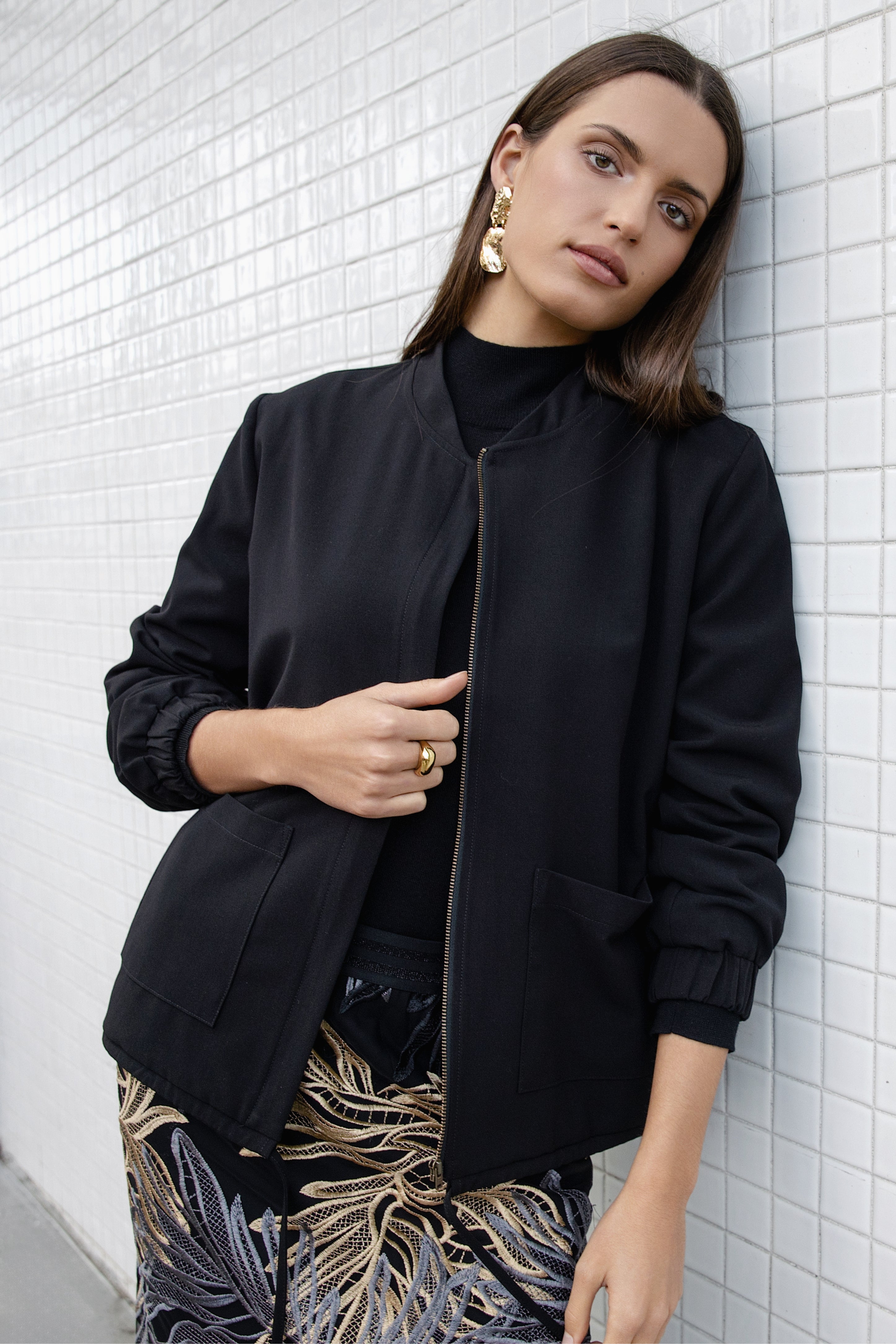 Simone Bomber Jacket in Black Repertoire - Main Image