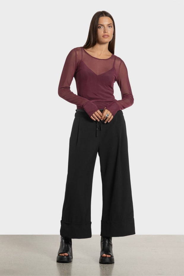 Siri Long Sleeve Fine Mesh Layering Top in Red