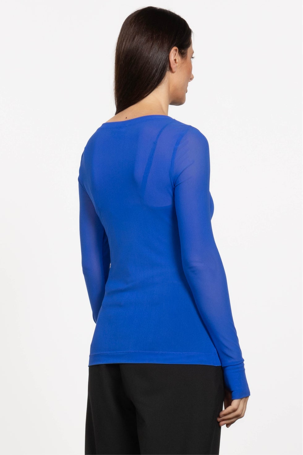 Siri Long Sleeve Mesh Top in Blue