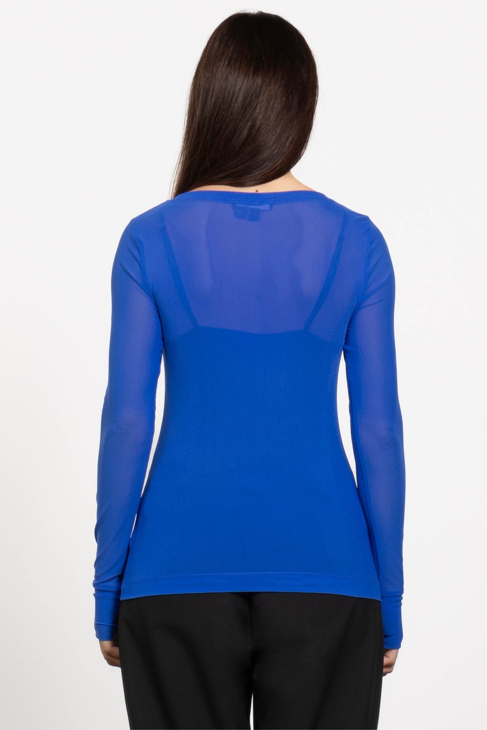 Siri Long Sleeve Mesh Top in Blue