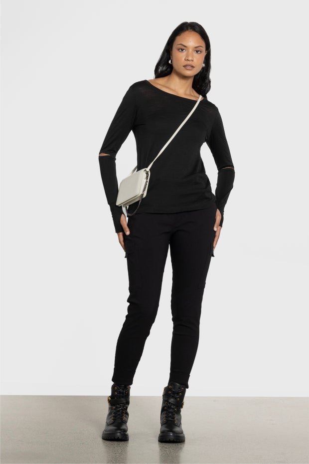 Sola Merino Long Sleeve Top in Black