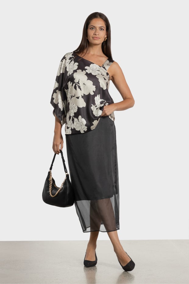 Solitaire Silk Pencil Skirt in Black