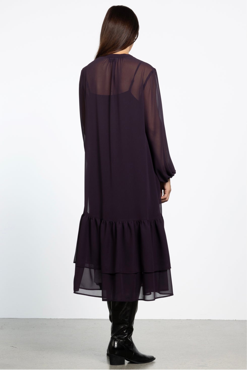 Solomon Tiered Midi Dress in Purple