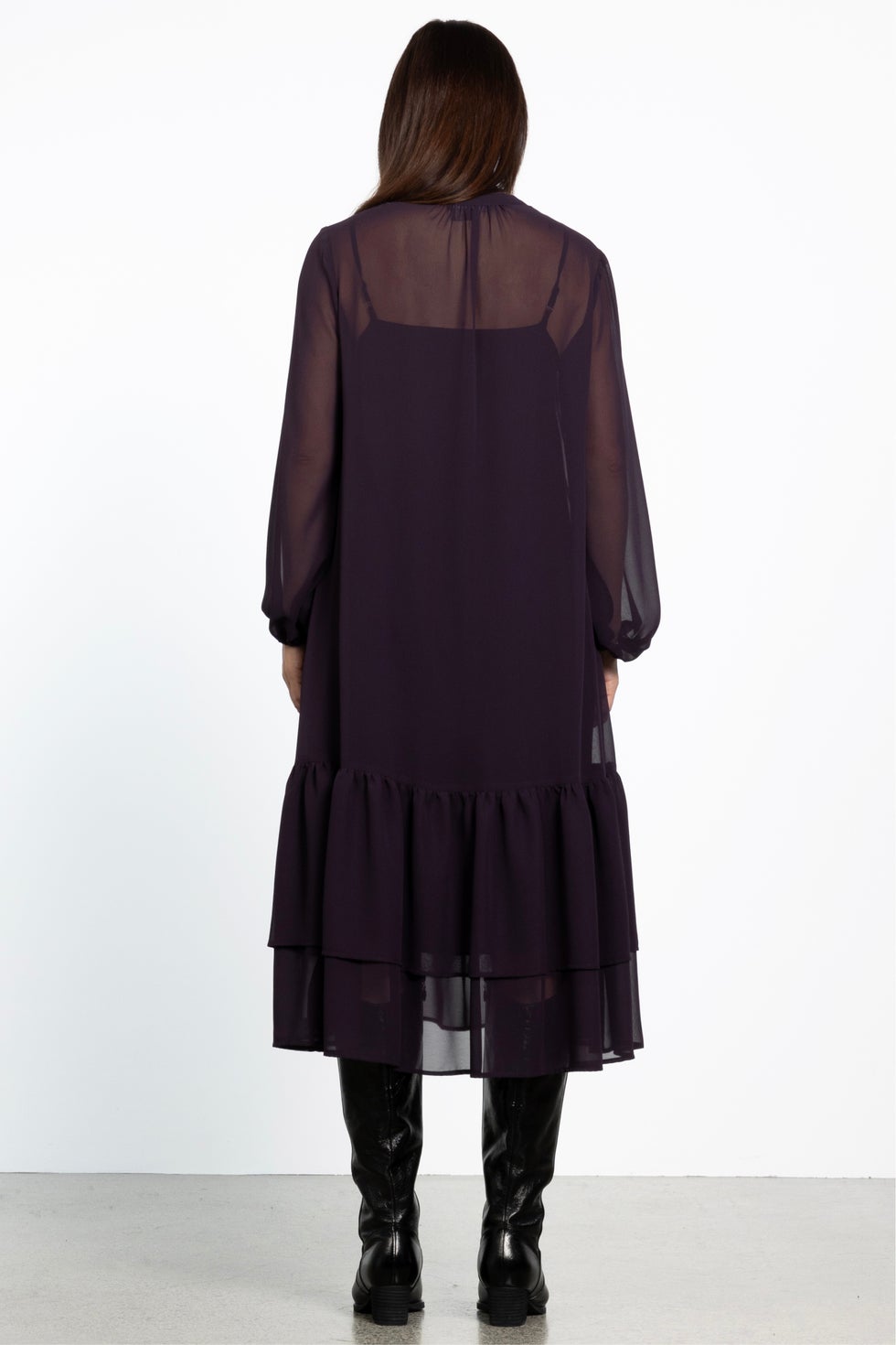 Solomon Tiered Midi Dress in Purple