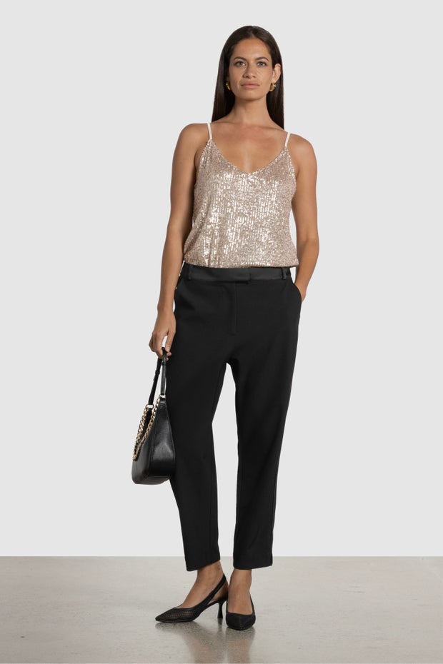 Spire Satin Trim Pant in Black