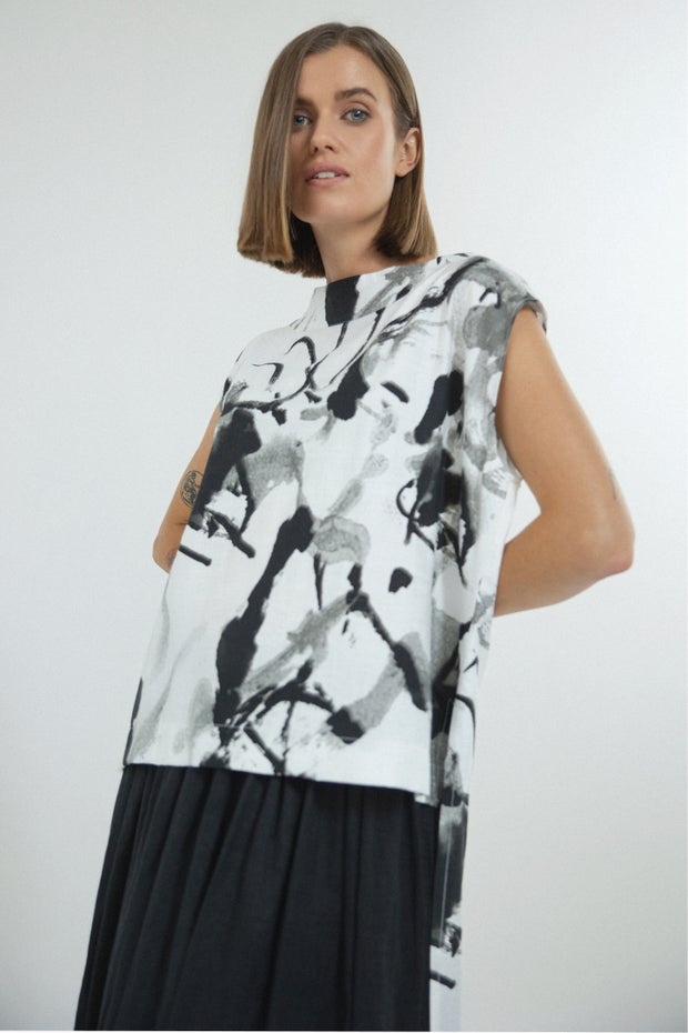 Sumi Boat Neck Top in Print