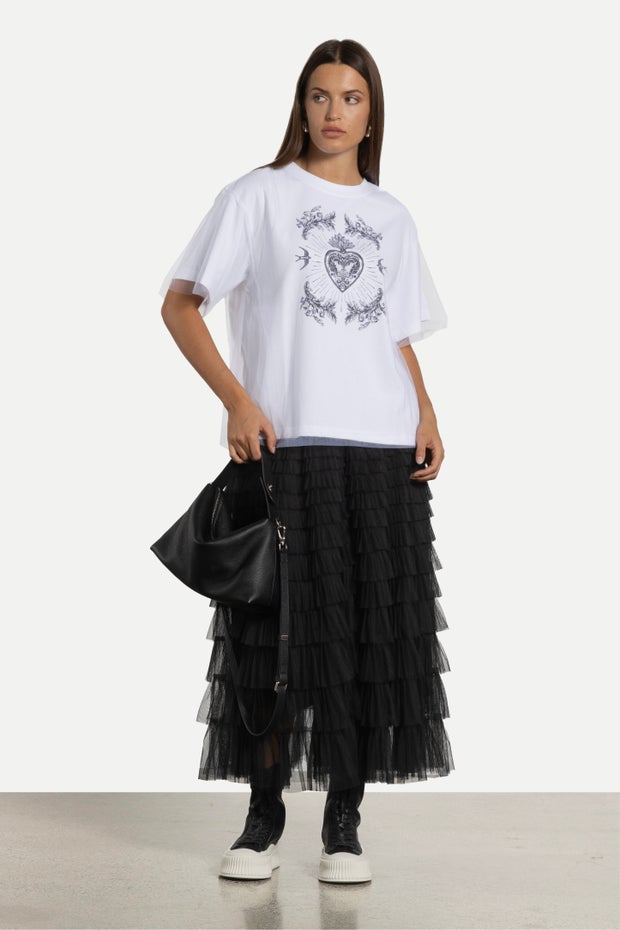 Tarot Mesh Tulle Tee in White
