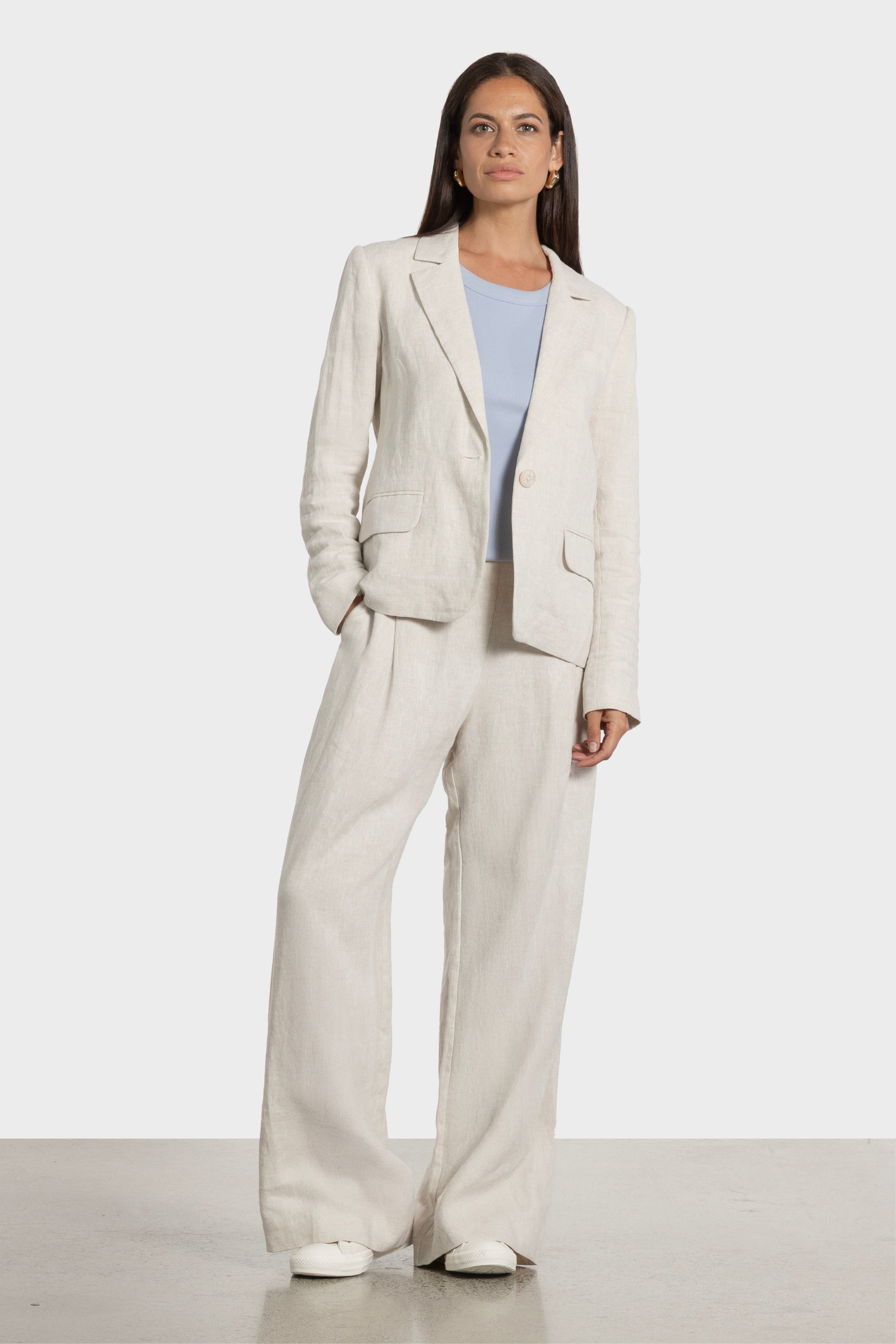 Teddy Linen Blazer in Neutral REPERTOIRE Repertoire
