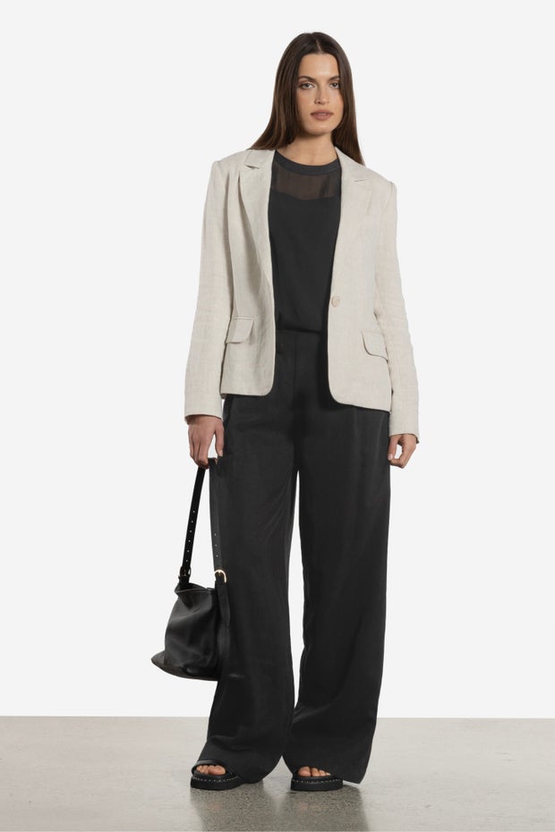 Teddy Linen Single Breasted Blazer in Neutral