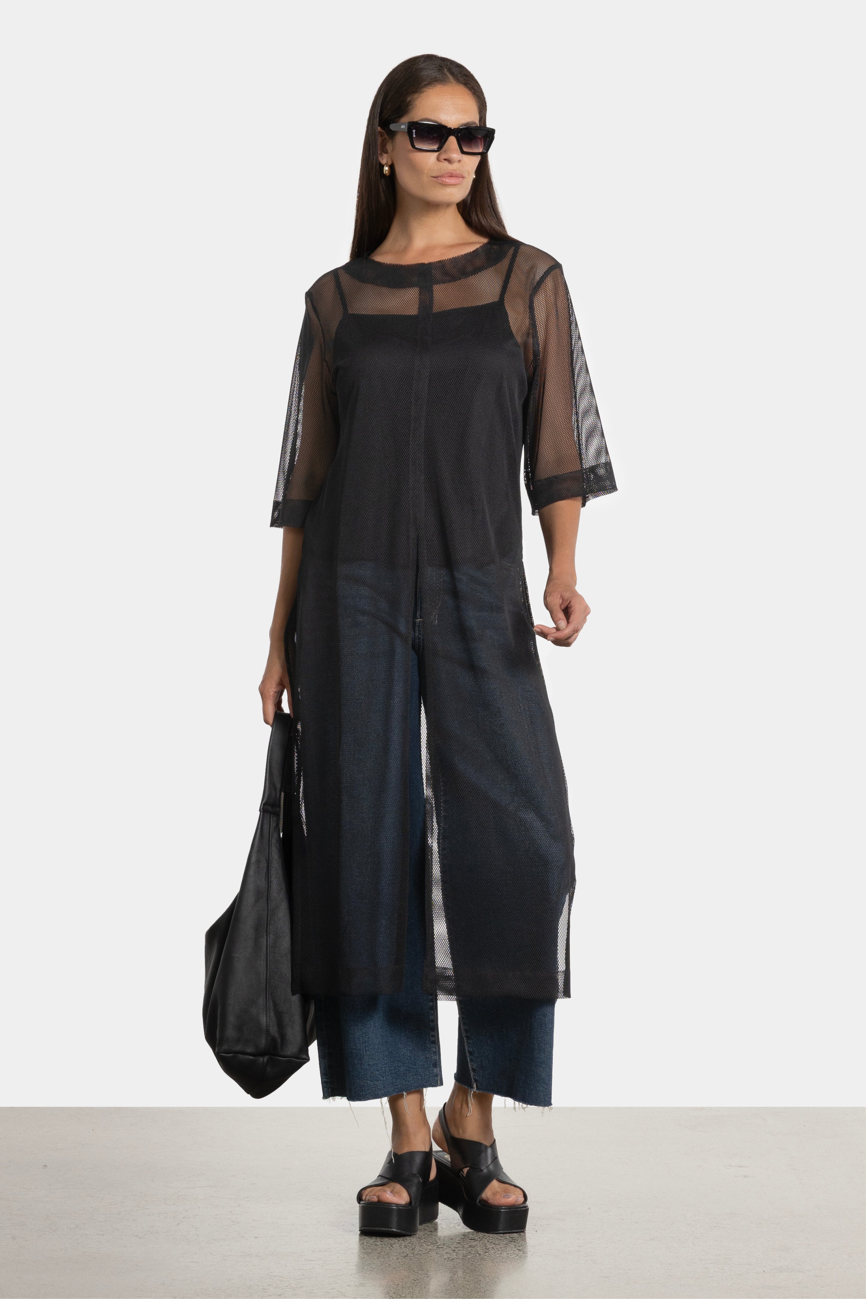 Torino Long Mesh Tunic & Cami in Black | Repertoire