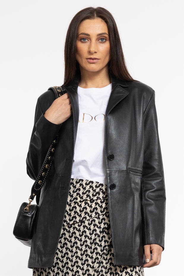 Trinity Leather Blazer in Black