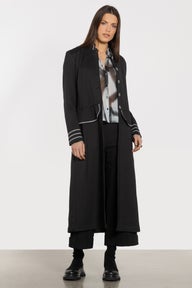 Venice Silver Trim Long Coat in Black