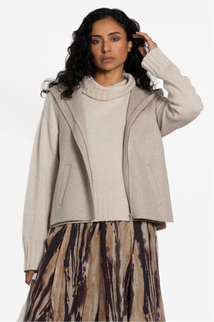 Vida Sleeveless Wool Blend Hooded Vest in Neutral
