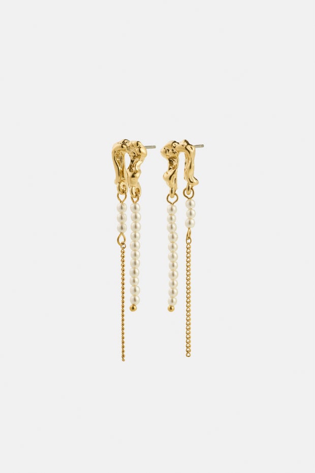 Vincent Pearl & Chain Long Earrings in Metallic