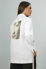Vinci Cotton Back Print Shirt in White
