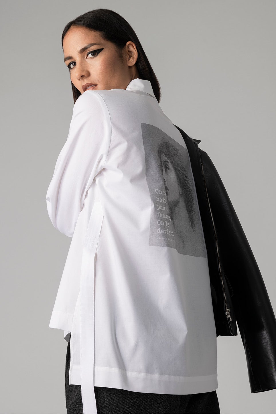 Vinci Cotton Back Print Shirt in White