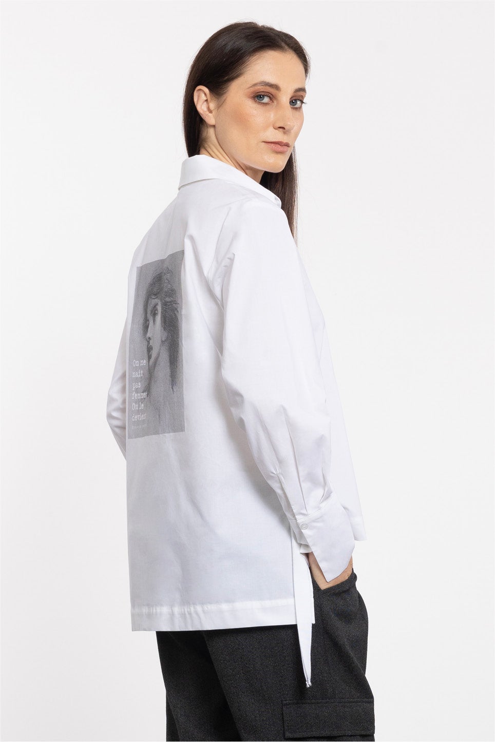 Vinci Cotton Back Print Shirt in White