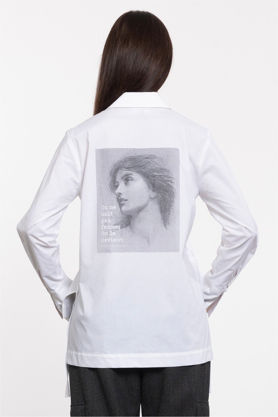 Vinci Cotton Back Print Shirt in White