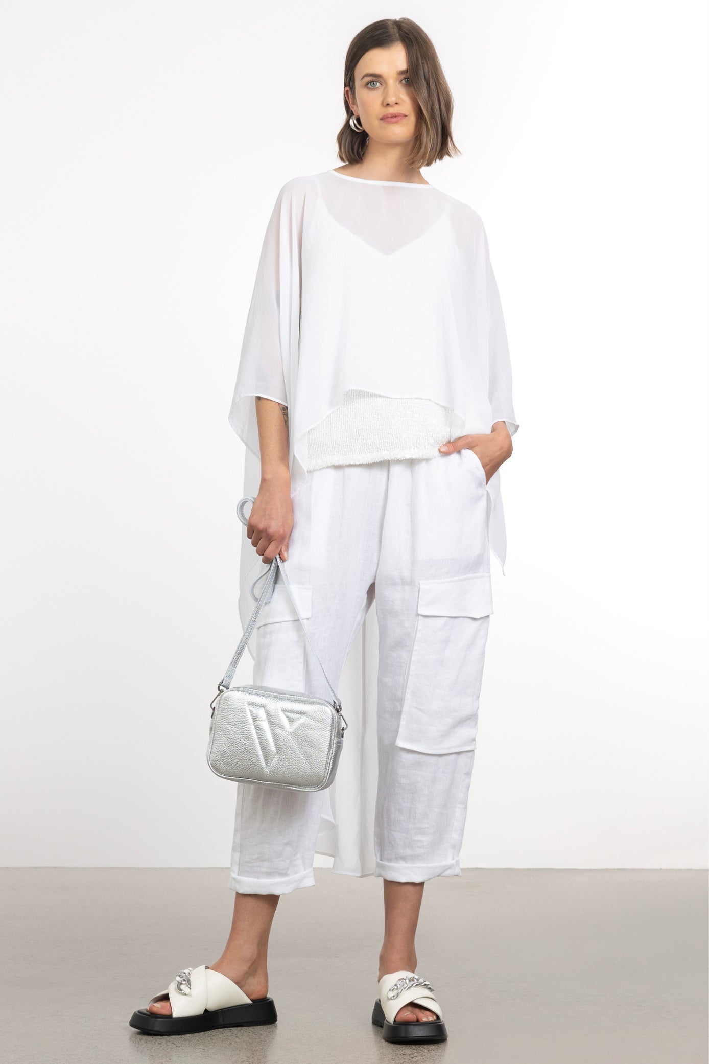 Zalea Chiffon Cape Top in White Repertoire