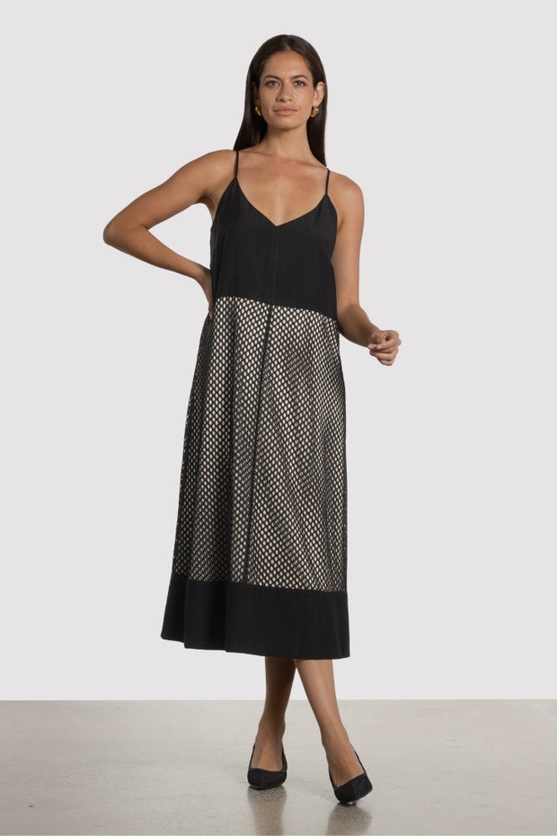 Zander Midi Cocktail Dress in Black