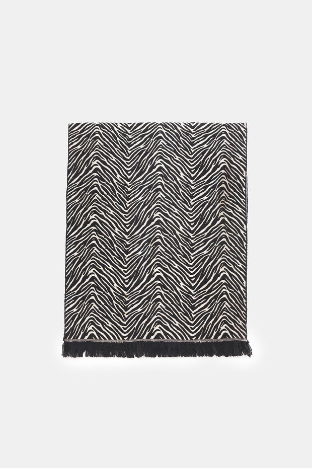 Zebra Fringed Scarf in Black